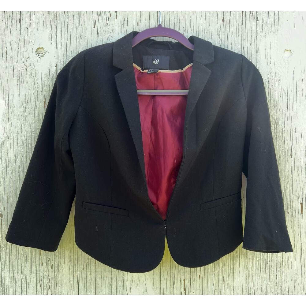 H&M Black Cropped Blazer Suit Jacket Size 4 Pre-Loved